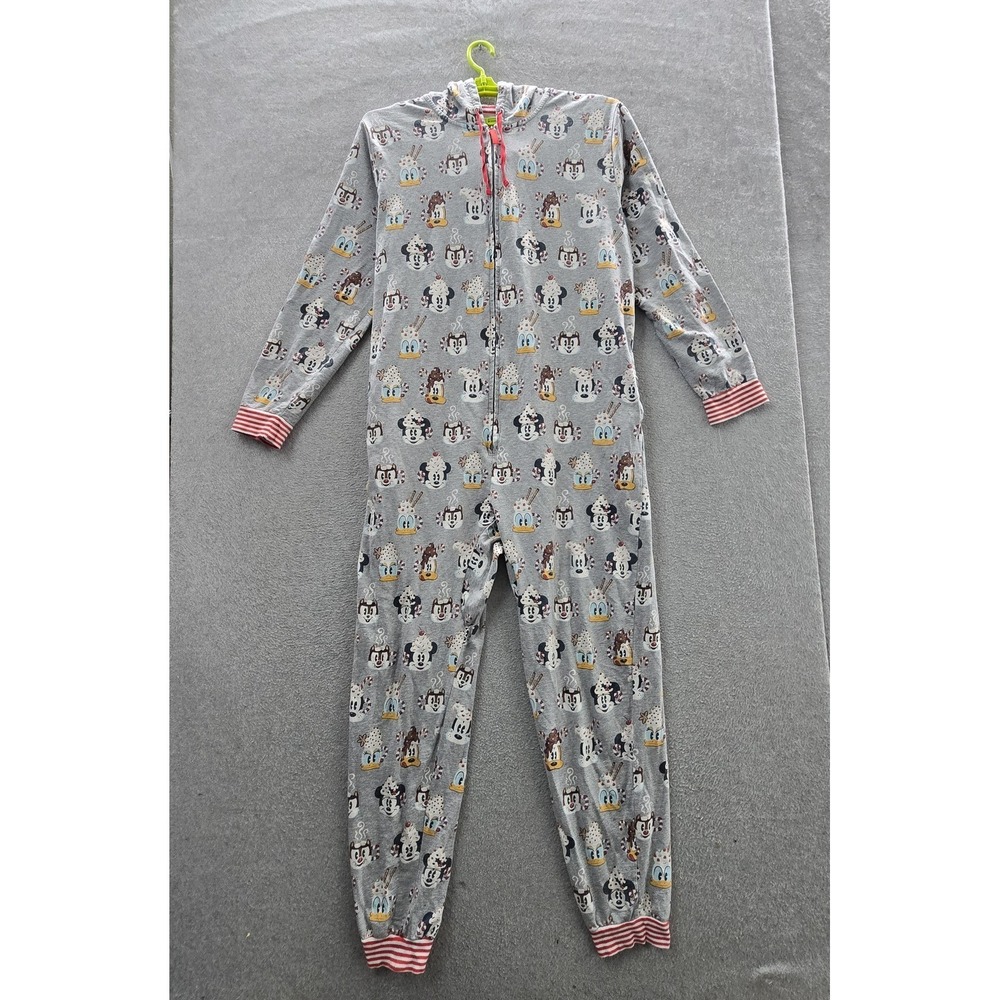 Disney Parks Men Sleepwear XL Gray One‎ Piece Pajamas Mickey Jumpsuit - Picture 1 of 15